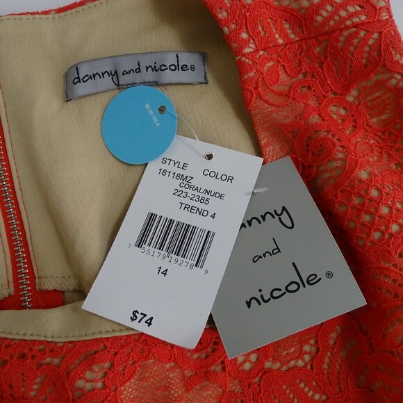 Danny and Nicole Coral Nude Lace Sleeveless Belted Dress Women Size 14 NEW - Picture 7 of 12